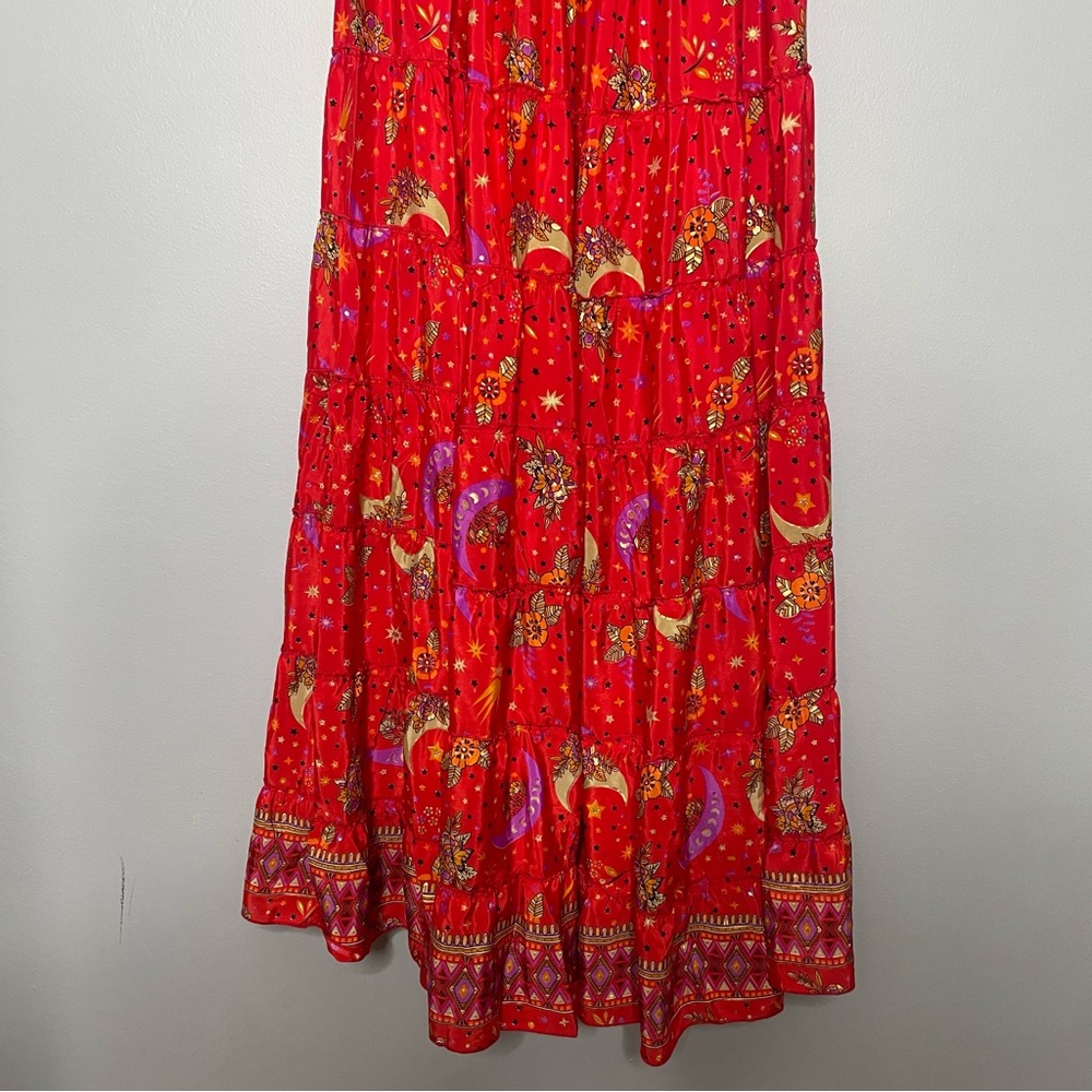 Vibrant Strapless Red Paisley Dress - Picture 7 of 12